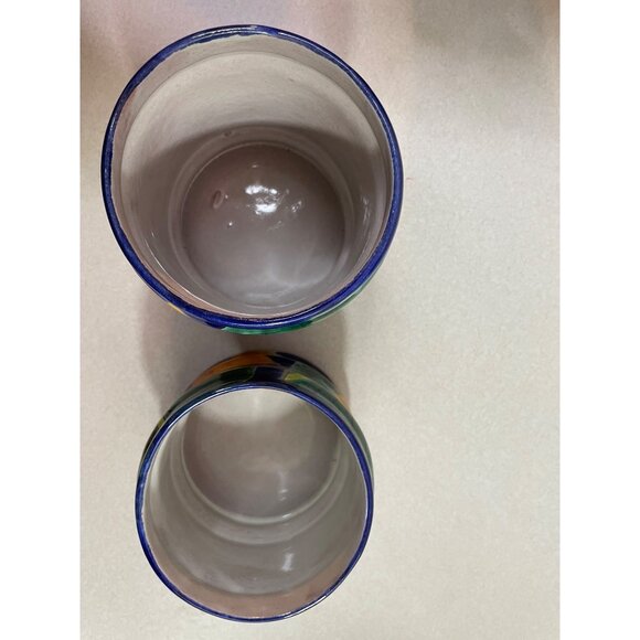 Mexican Blue Talavera Pottery Canister Set of 2 Sunflower w/ Lids - Picture 16 of 16